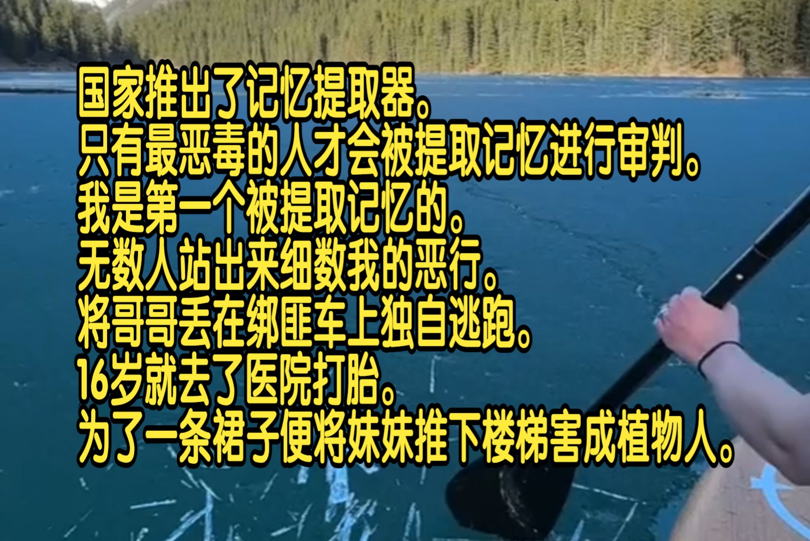 国家推出了记忆提取器，只有最恶毒的人才会被提取记忆进行审判。我是第一个被提取记忆的，无数人站出来细数我的恶行。将哥哥丢在绑匪车上独自逃跑，16岁就去了医院打胎，