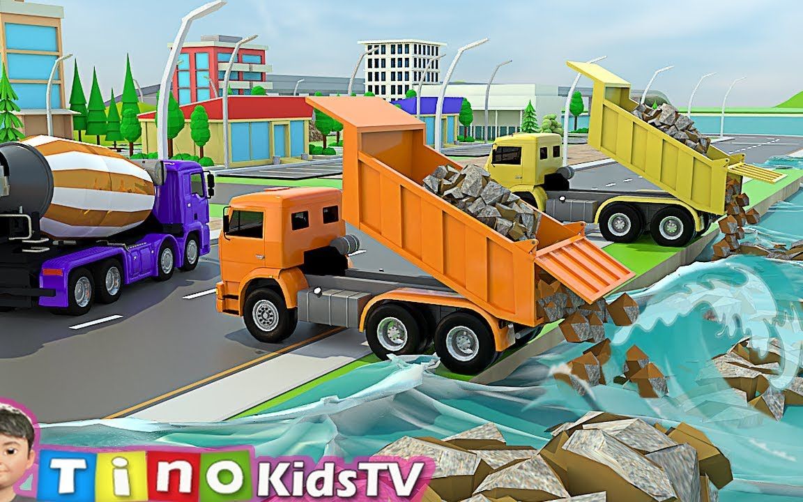 儿童锤钻车和工程车|防波堤建设 TinoKidsTV