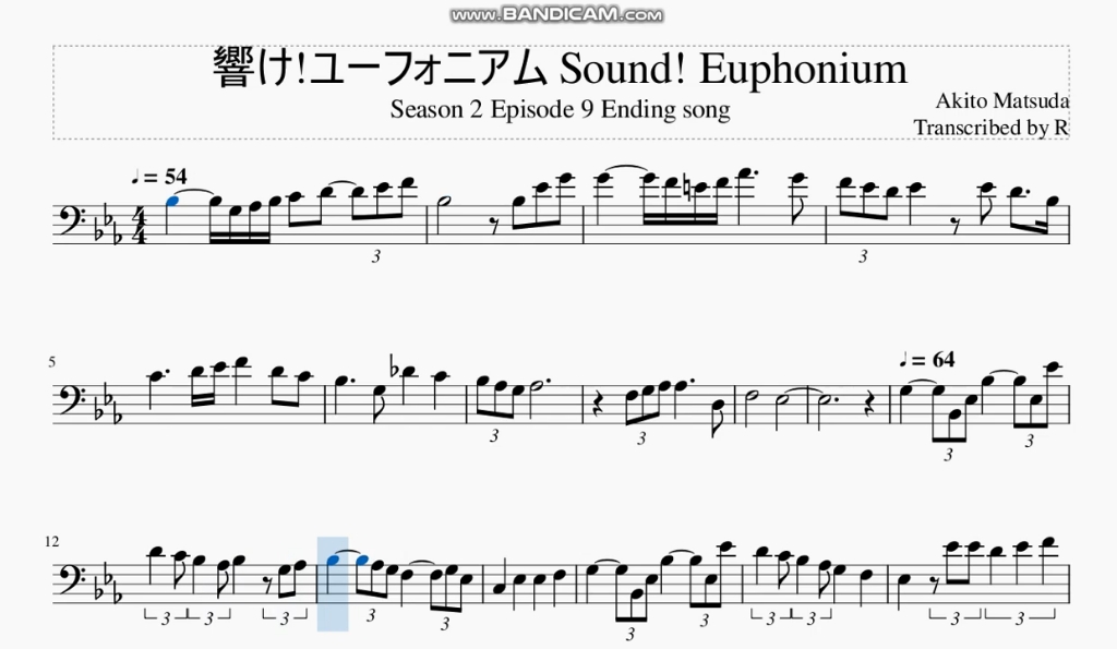 吹响吧上低音号附谱【Hibike! Euphonium】明日香独奏第二季第九集ED