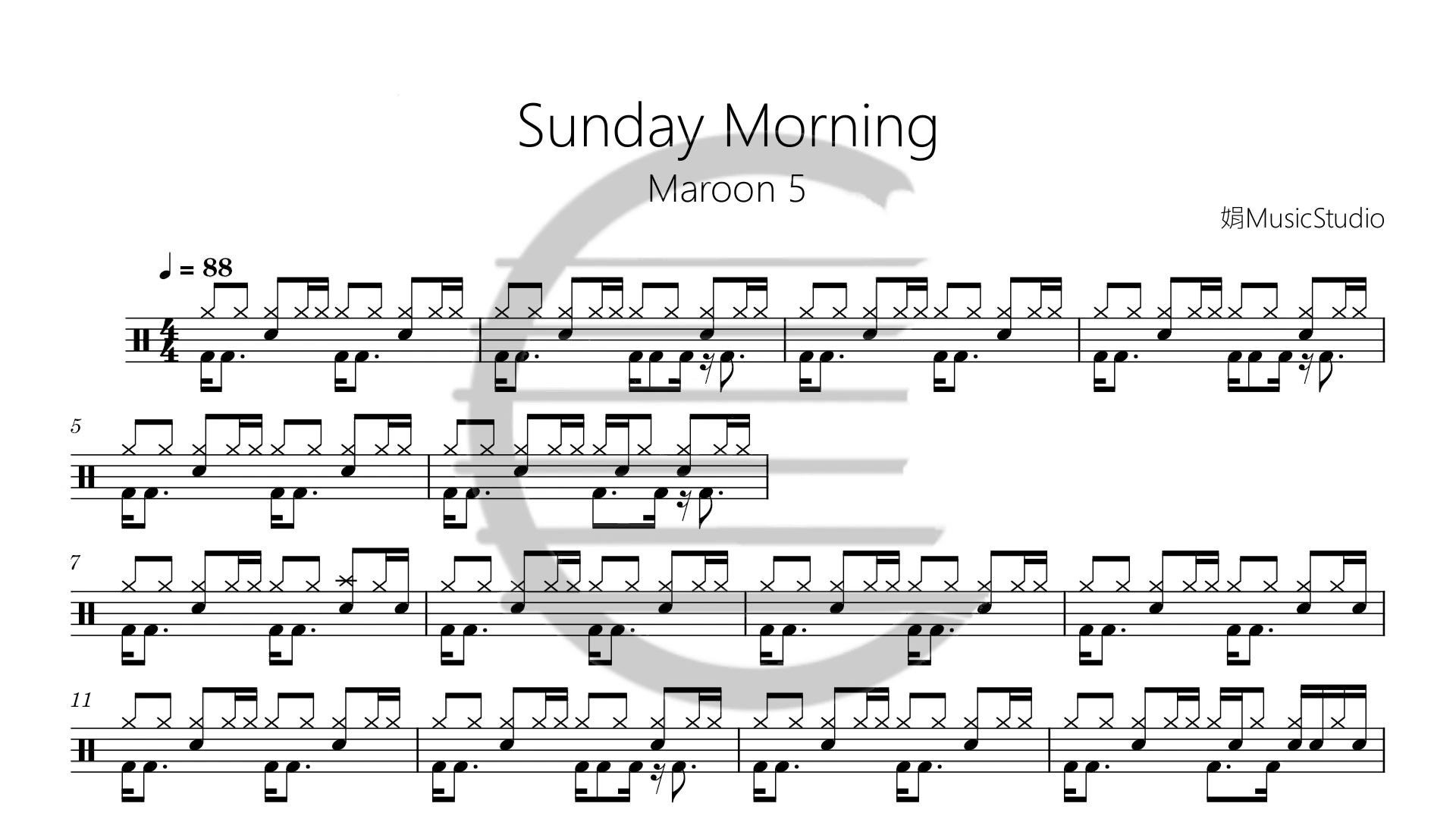Maroon 5-Sunday Morning动态鼓谱