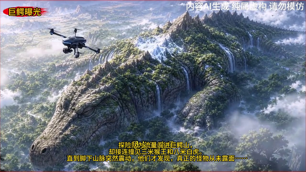 《巨鳄曝光》探险队为流量闯进巨鳄山，却接连撞见三米猴王和八米白虎。直到脚下山脉突然震动，他们才发现，真正的怪物从未露面……