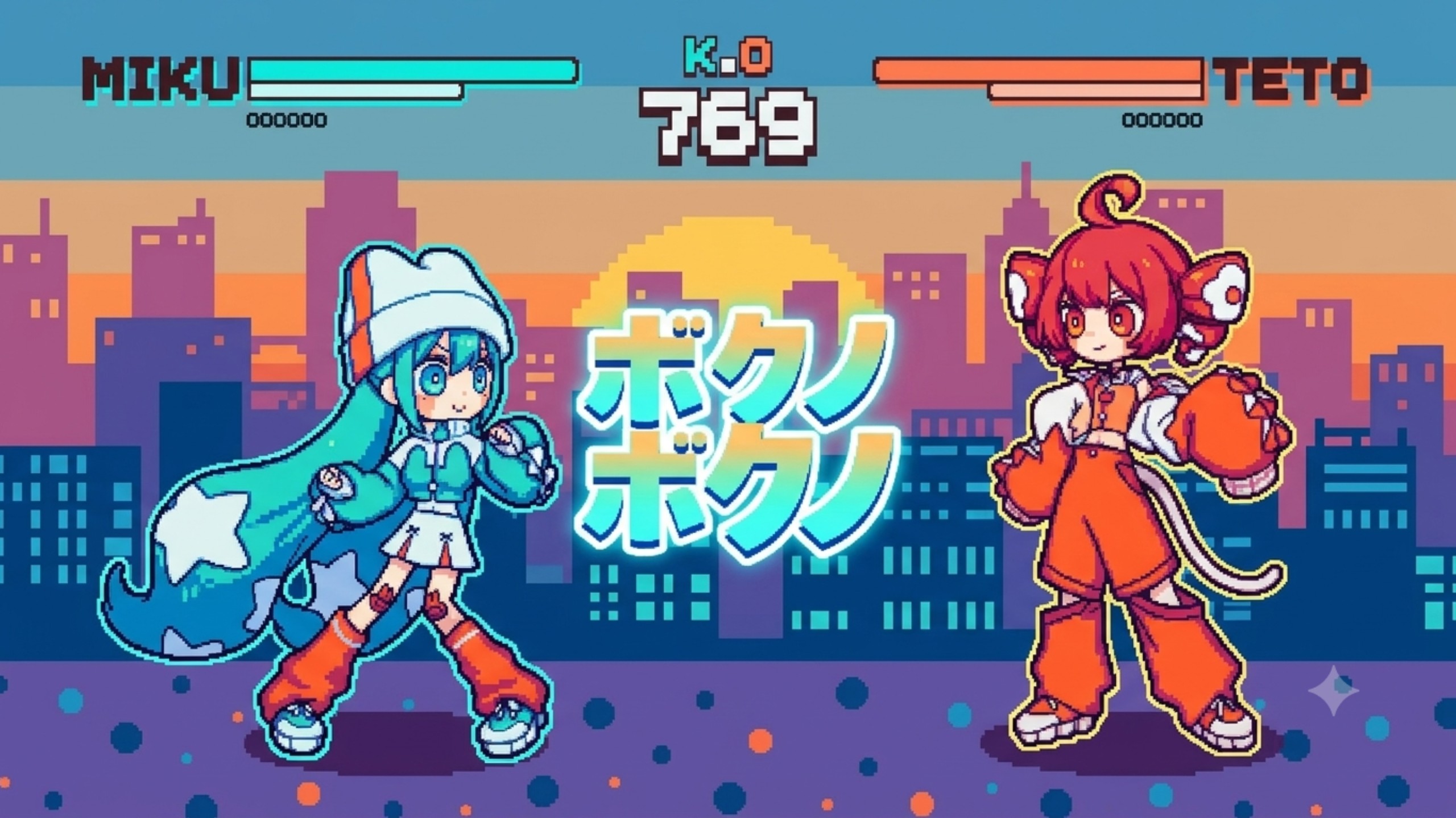 Miku vs Teto Retro Pixel Art Battle | 初音未来对决重音Teto 像素风格斗动画