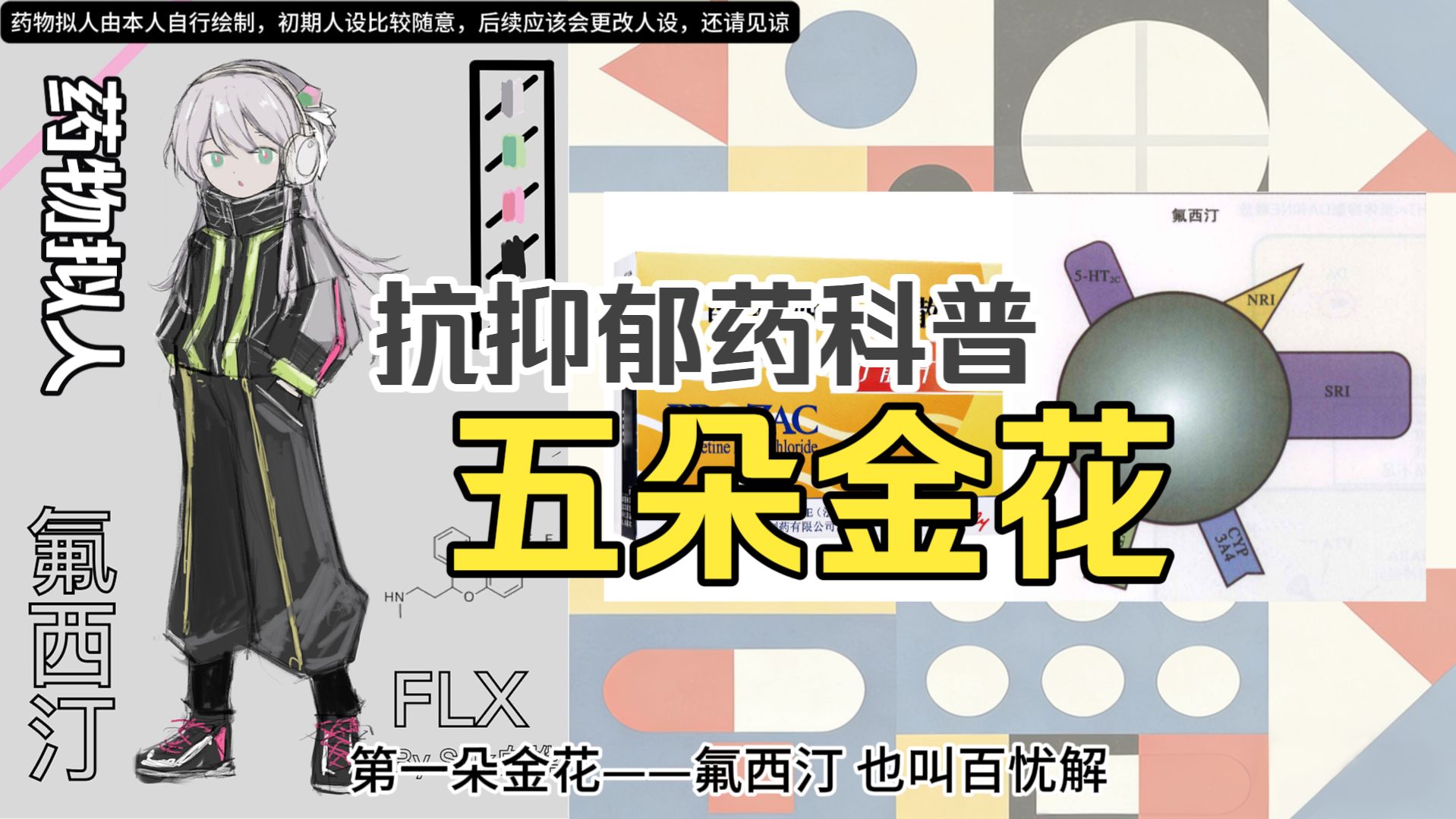 【药物科普/拟人】抗抑郁药:五朵金花:氟西汀/舍曲林/帕罗西汀/氟伏沙明/西酞普兰(艾司西酞普兰)