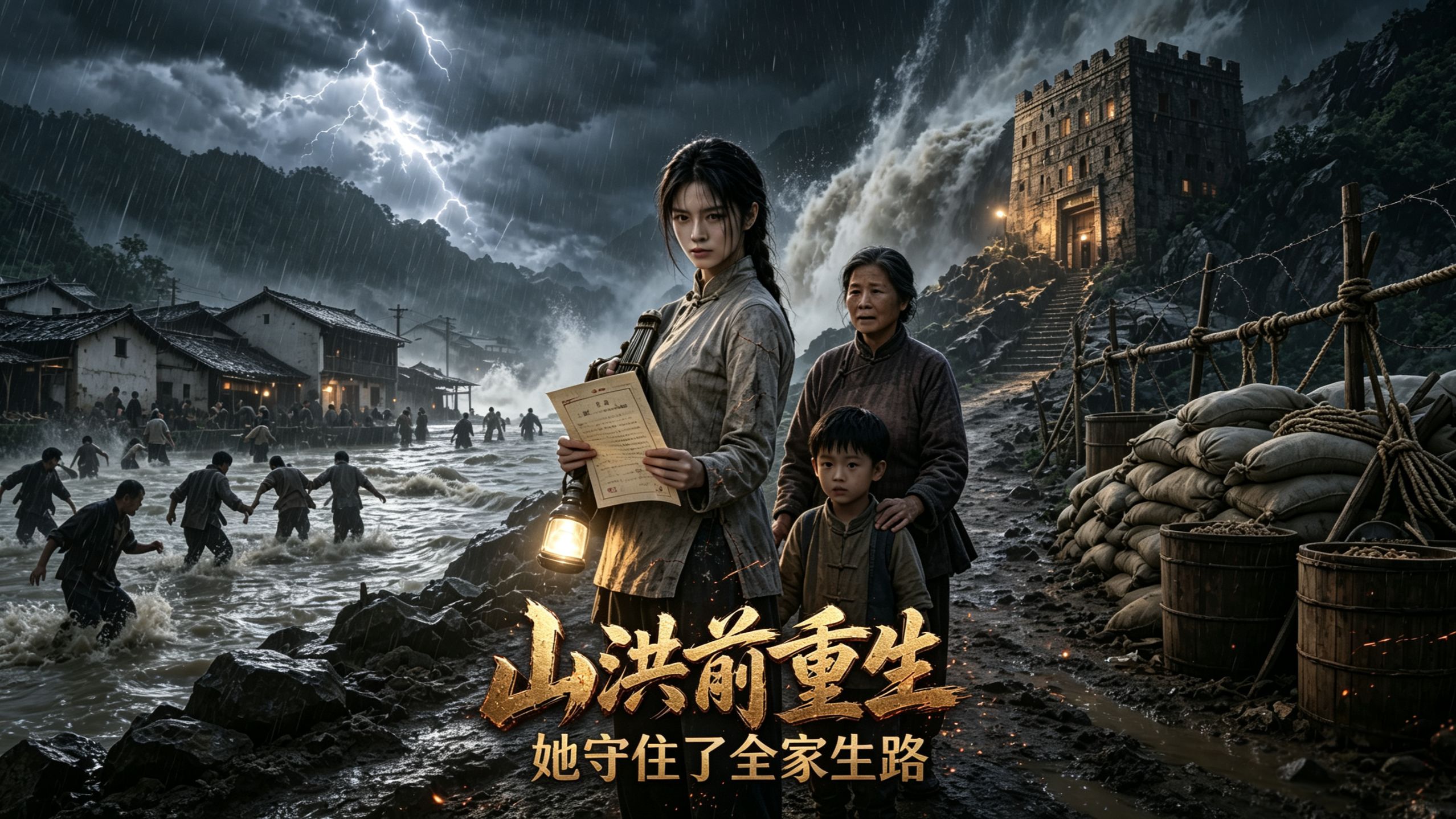 【山洪前重生她守住了全家生路】苏妍带着记忆重生到罕见暴雨即将引发山洪前，她凭借冷静的头脑与智慧守护了家人也改写了自己的命运