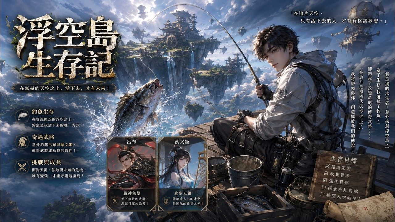 《浮空岛生存》1-3季全球数十亿人集体穿越！每人一座空旷的浮空岛屿，一杆钓竿。