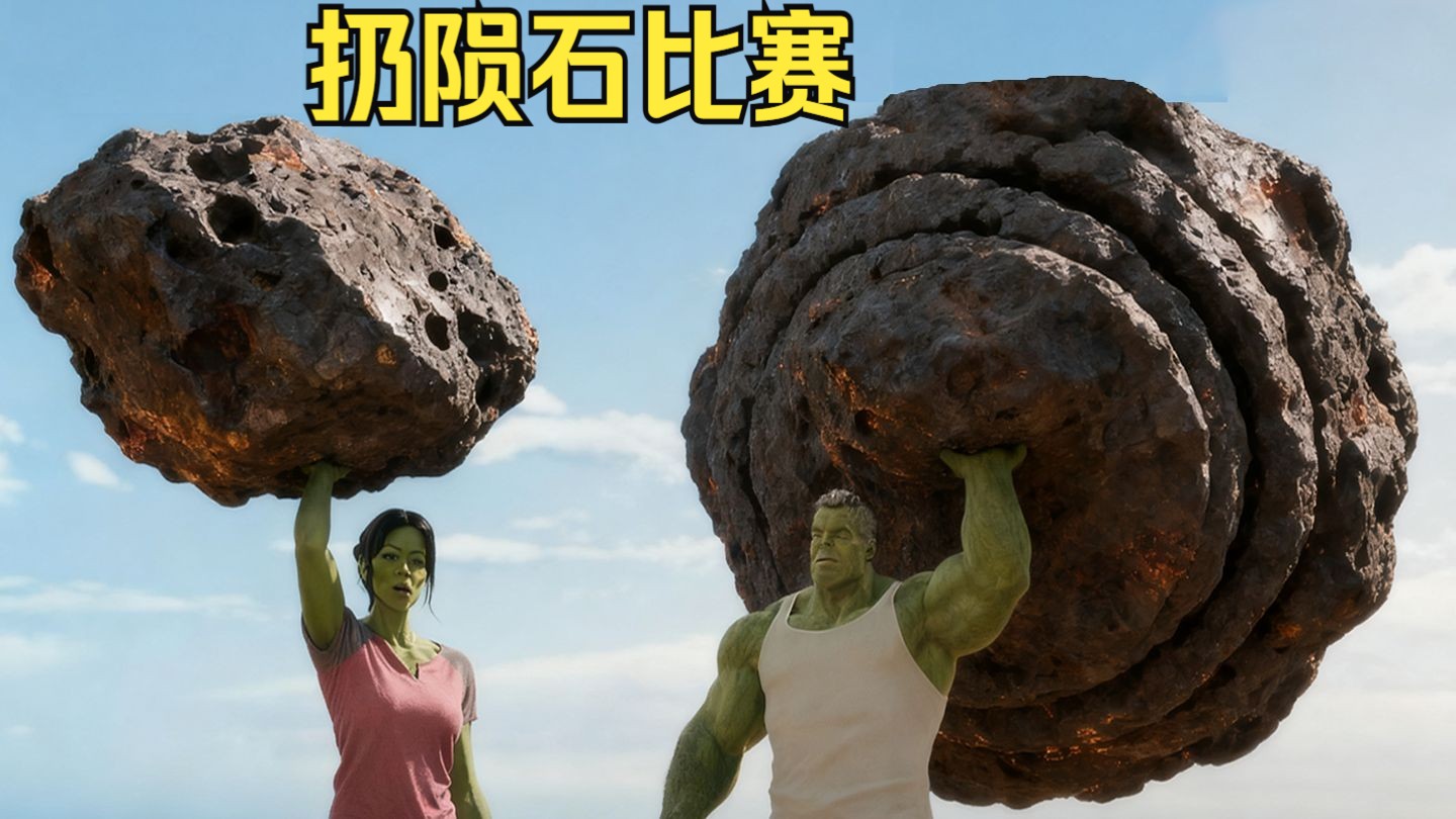 【扔陨石比赛】女绿巨人 VS 男绿巨人，浩克怒了，直接扔出太阳系！对方直接傻眼