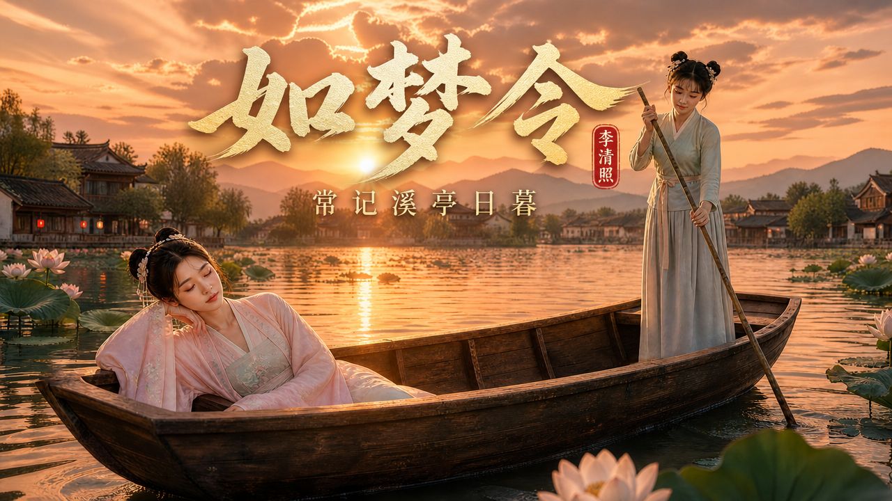 用AI翻拍《如梦令·常记溪亭日暮》，大明湖畔十里藕花，世人皆知夏雨荷，谁人忆我李清照