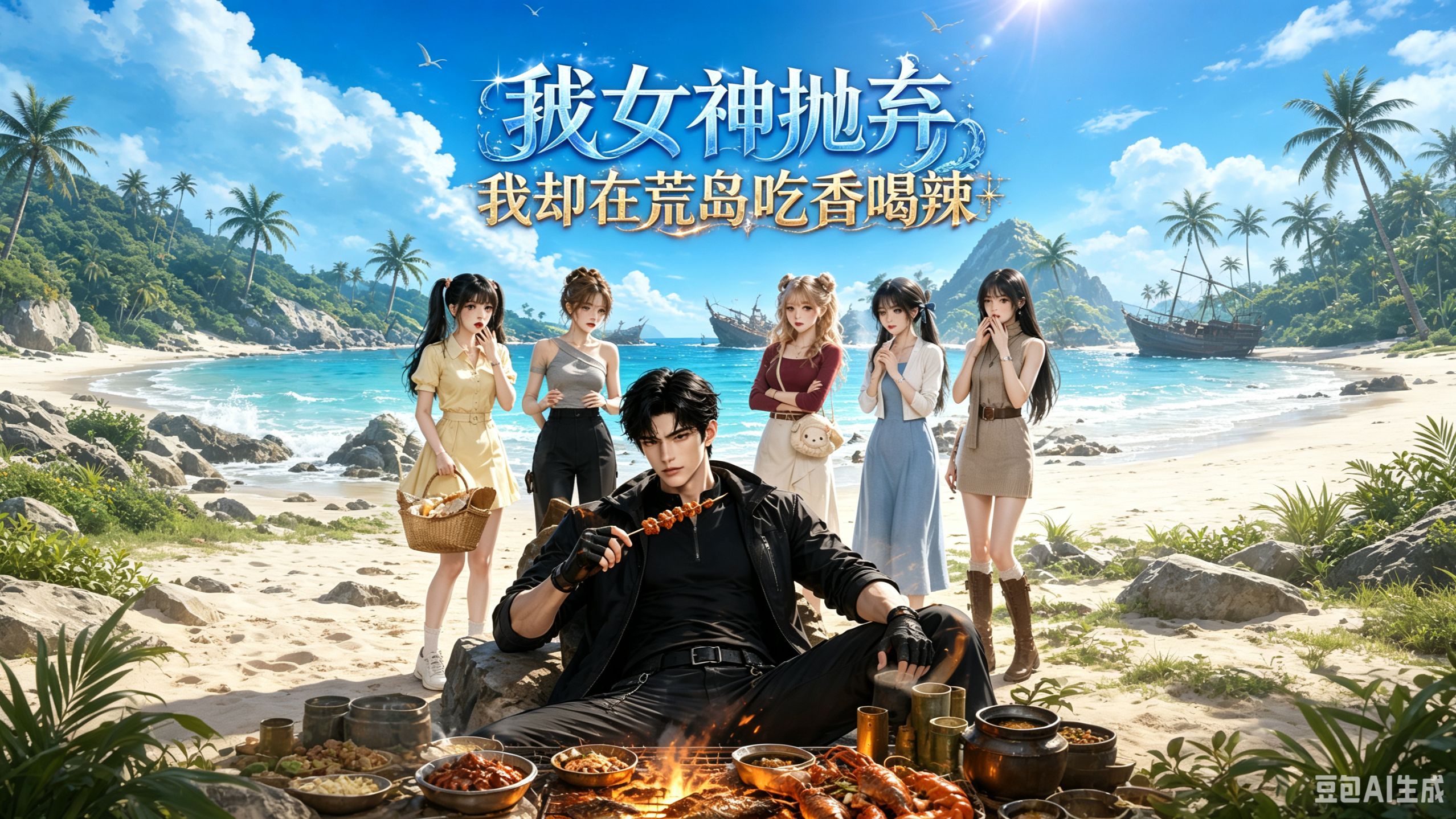 《被女神抛弃：我却在荒岛吃香喝辣》救下十二女神却被赶出营地，激活系统把荒岛过成度假村，她们哭着求收留！
