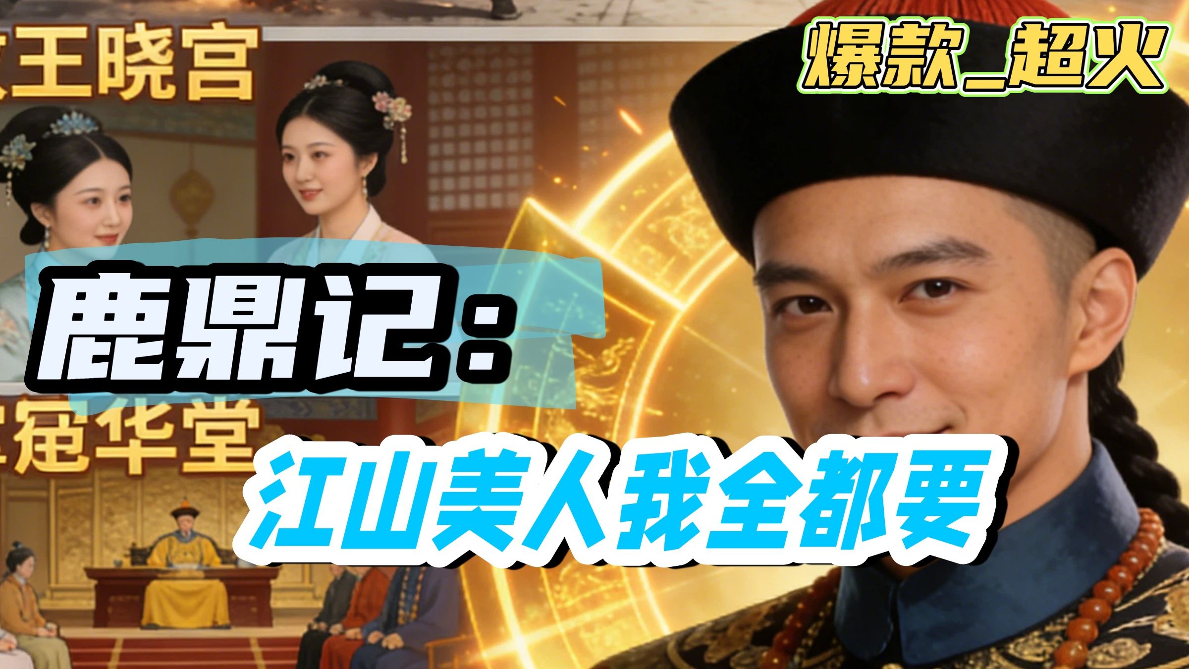 【鹿鼎记：江山美人我全都要】穿越成鹿鼎记韦小宝，绑定江山美人系统，凭金刚护体、赌王光环等技能，擒鳌拜、收后宫、掌朝政，开启争霸天下的爽文旅程。