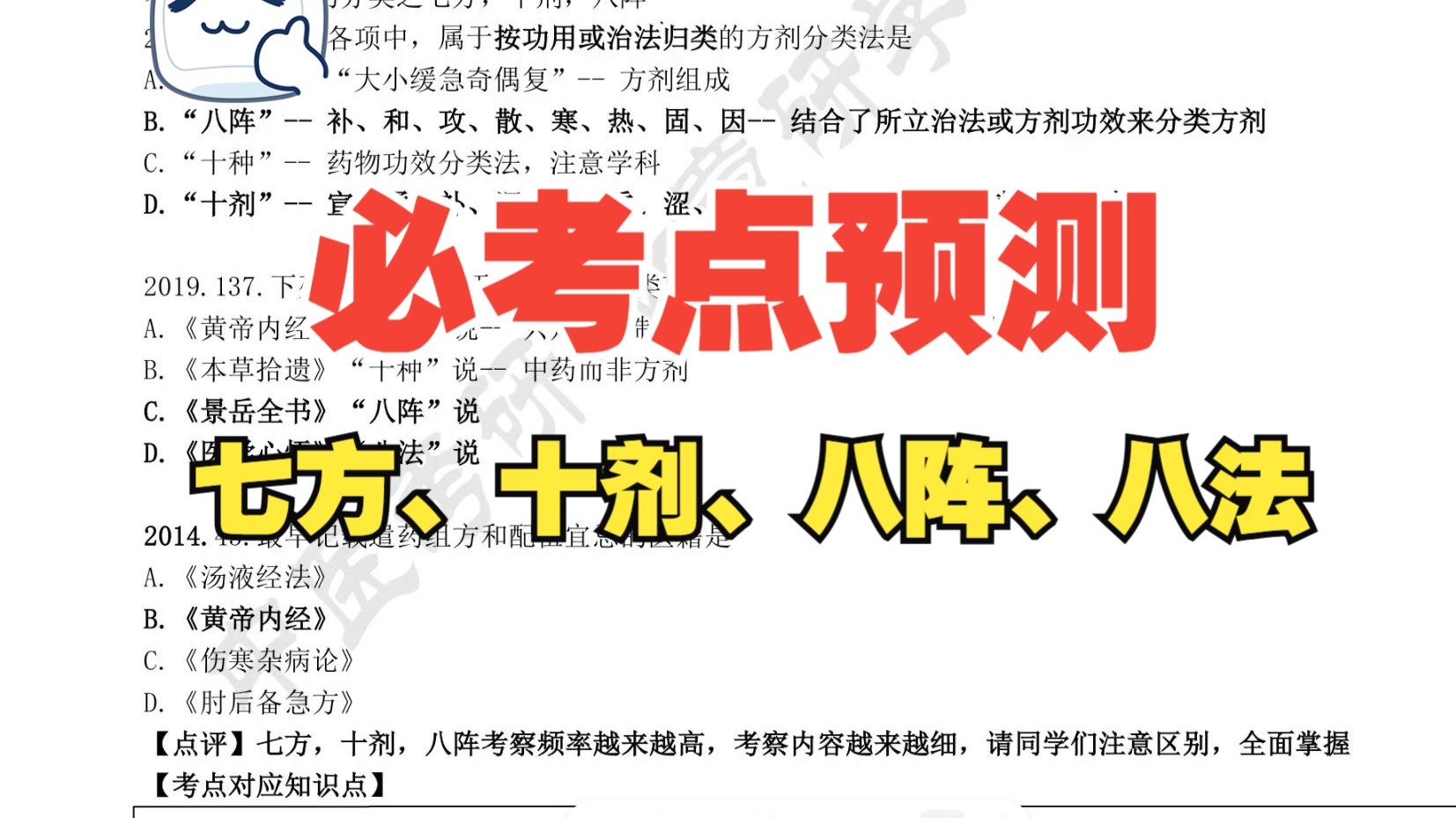 26中医考研冲刺必看| 必考点预测之七方、十剂、八阵、八法！【摘自最后25天横向真题训练营】