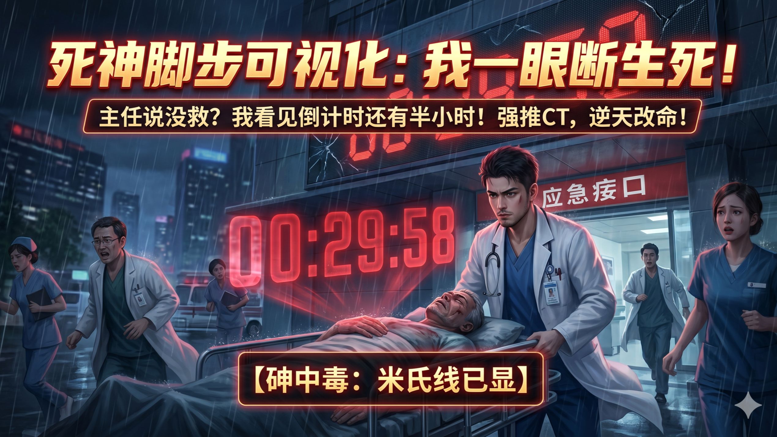 急诊规培被上级轻视，我觉醒能看见死亡倒计时！一眼看穿肠胃炎伪装下的致命动脉夹层，顶着压力硬救病人！预判脑瘤女孩死期，识破醉汉脾破裂大出血，住院医逆天预判抢命！