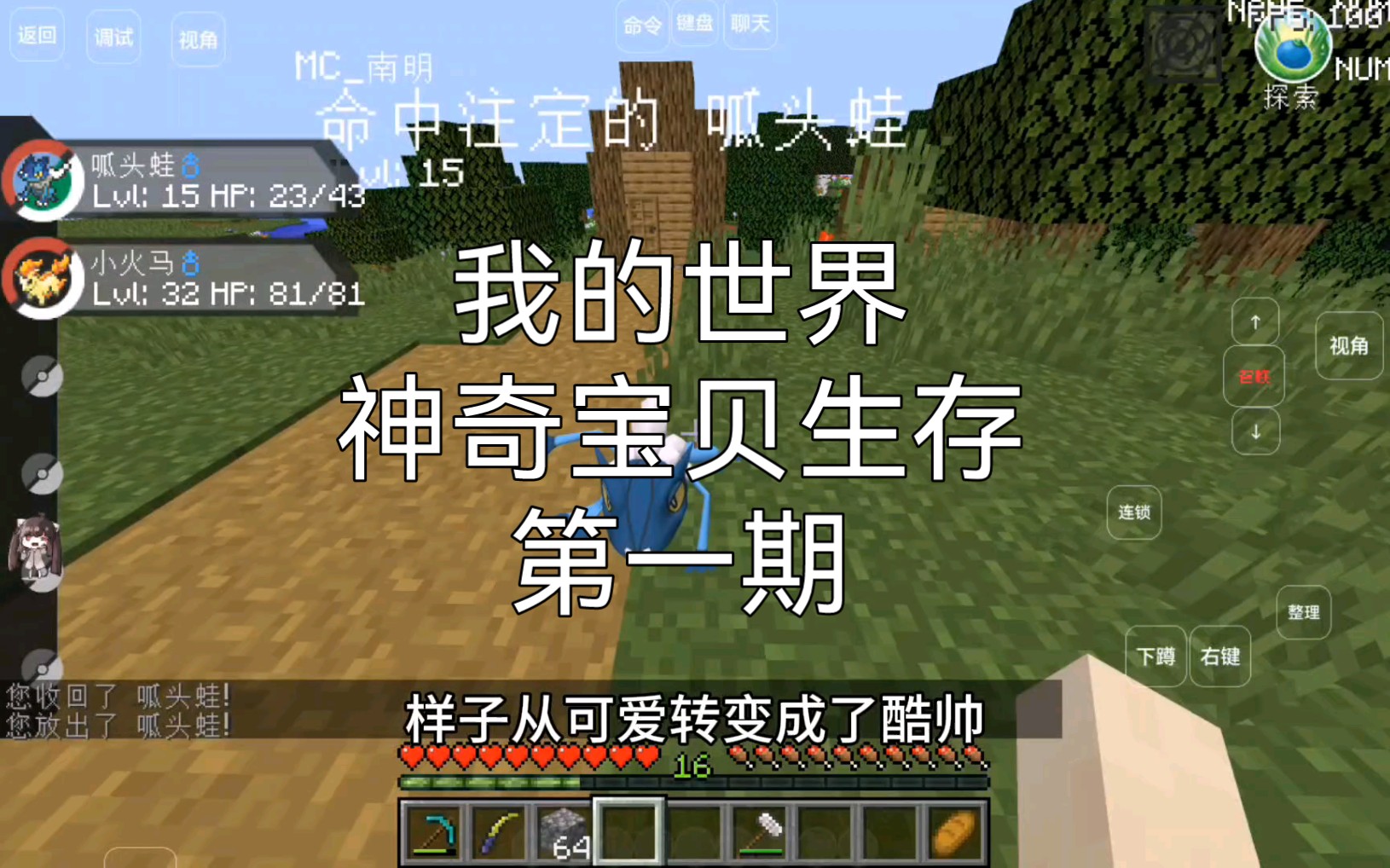 我的世界: 新神奇宝贝生存第一期，呱呱泡蛙就决定是你了！