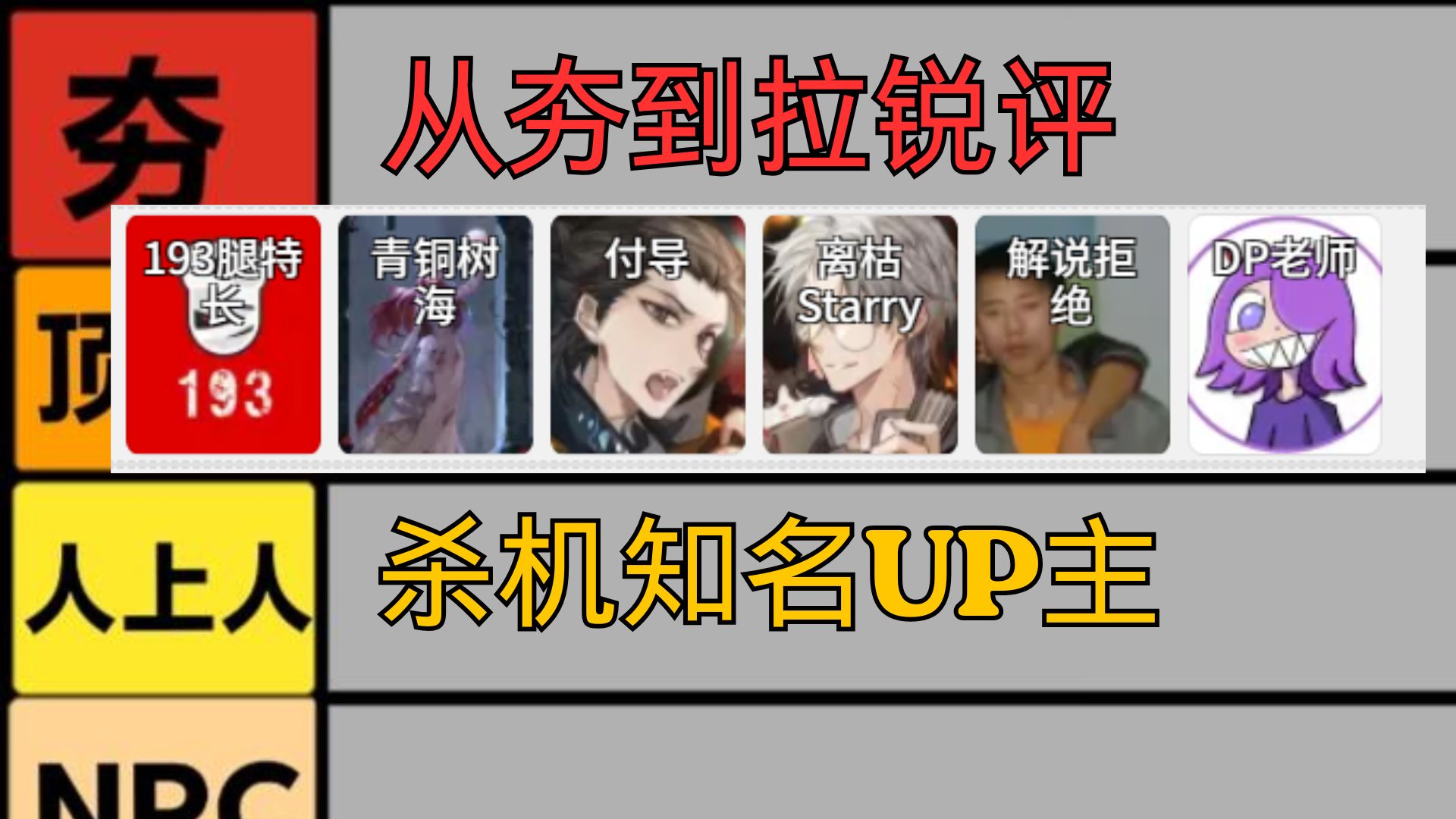 从夯到拉锐评30+黎明杀机知名up主（超全）