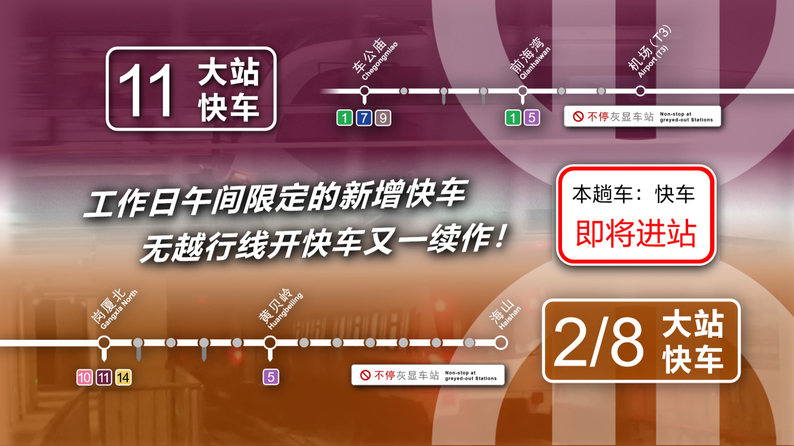 【深圳地铁】工作日午间限定的新增快车 无越行线开快车的又一续作！2/8号线与11号线 快车运行体验
