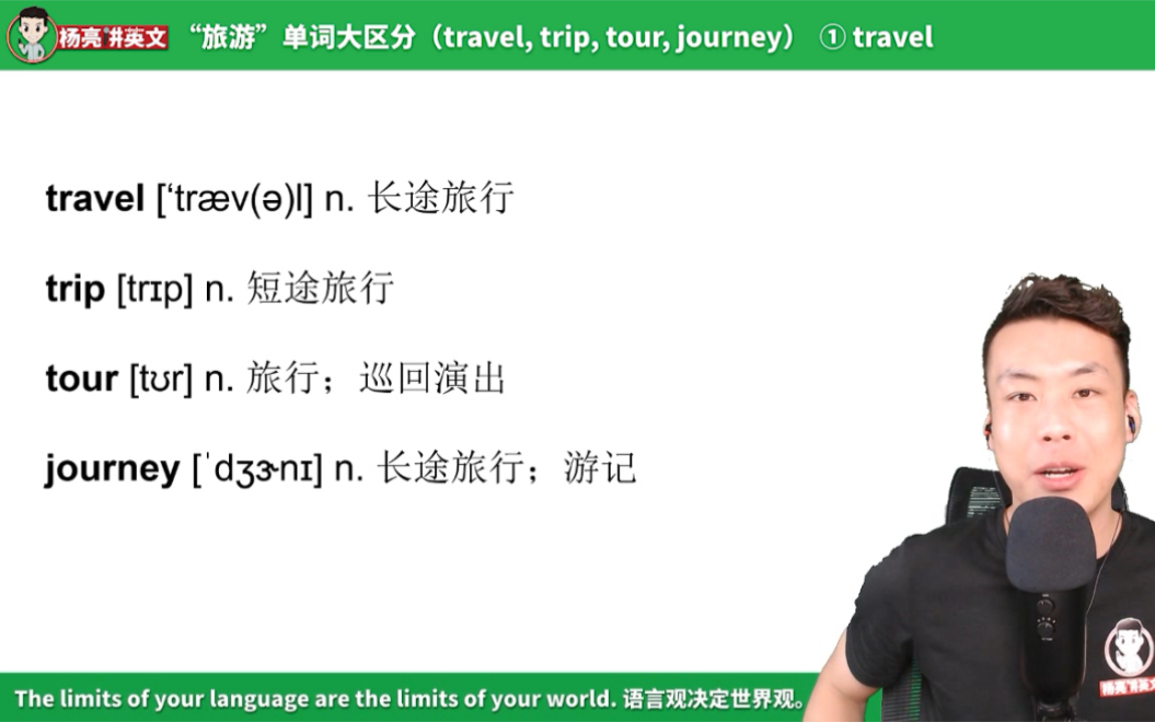 杨亮讲单词 E206：“旅游”单词大区分：travel, trip, tour, journey你能分得清吗？