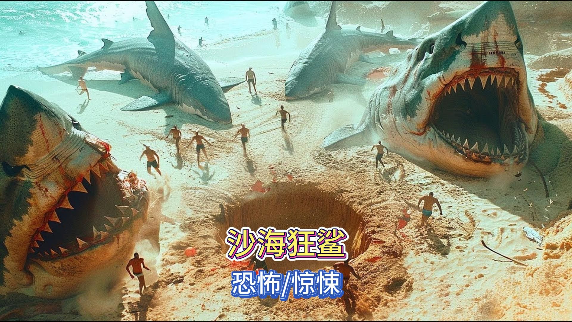 《沙海狂鲨》史前沙居鲨鱼登陆沙滩，恐怖猎杀即将开场