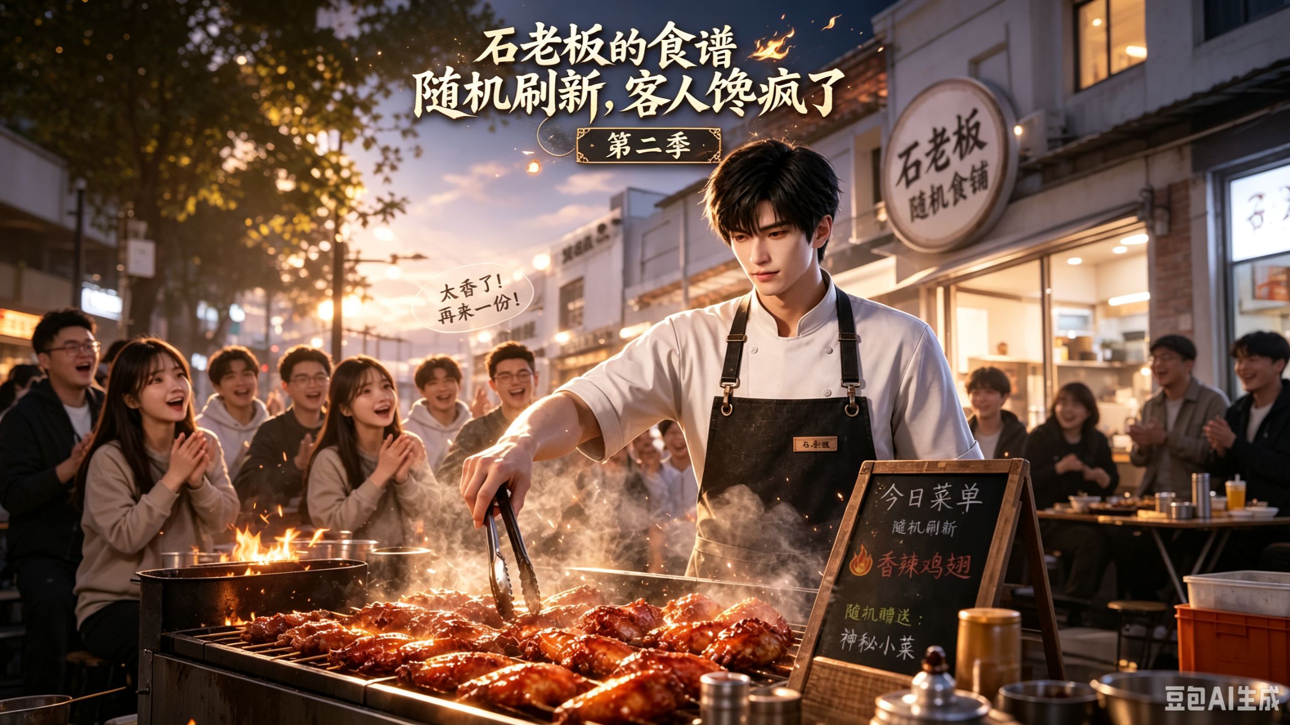 《石老板的食谱随机刷新，客人馋疯了第二季》裸辞绑定奇葩美食系统，医院卖爆辣烤翅，靠神级手艺躺赢人生，笑料不断。