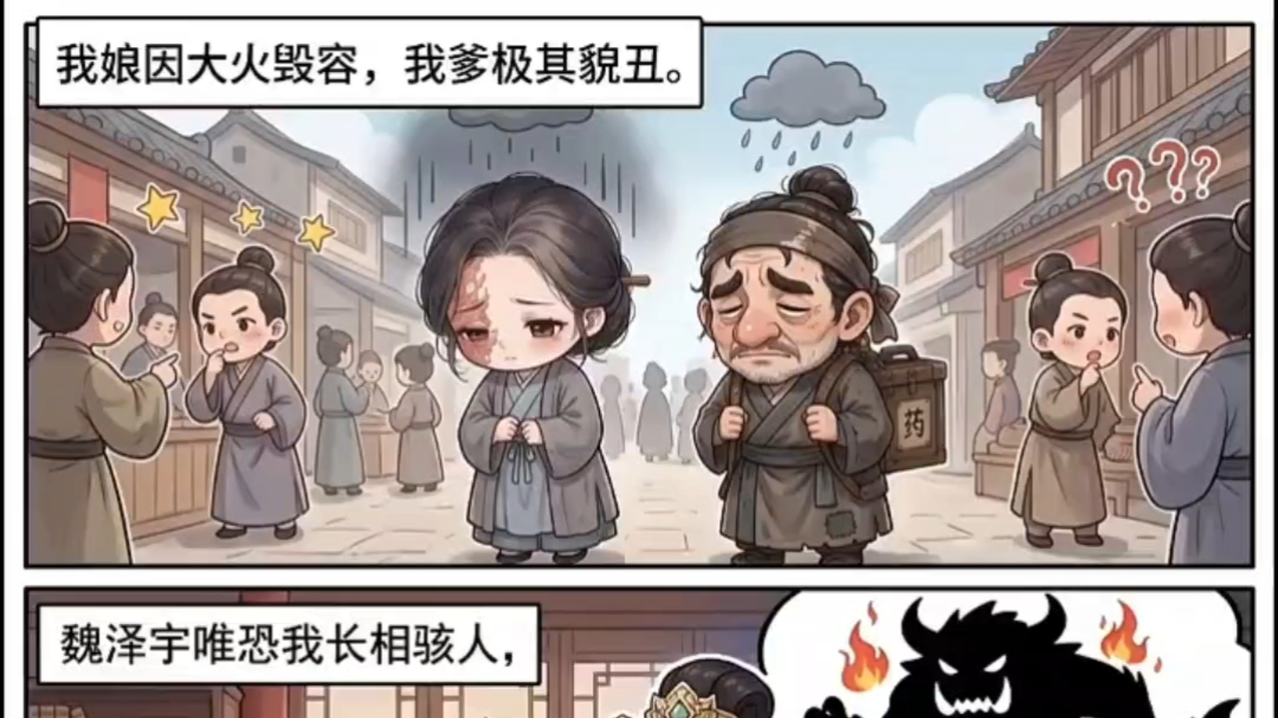 我娘因大火毁容，而我爹极其貌丑。魏元祁唯恐我长相骇人、在我过门前抢先娶了个妻