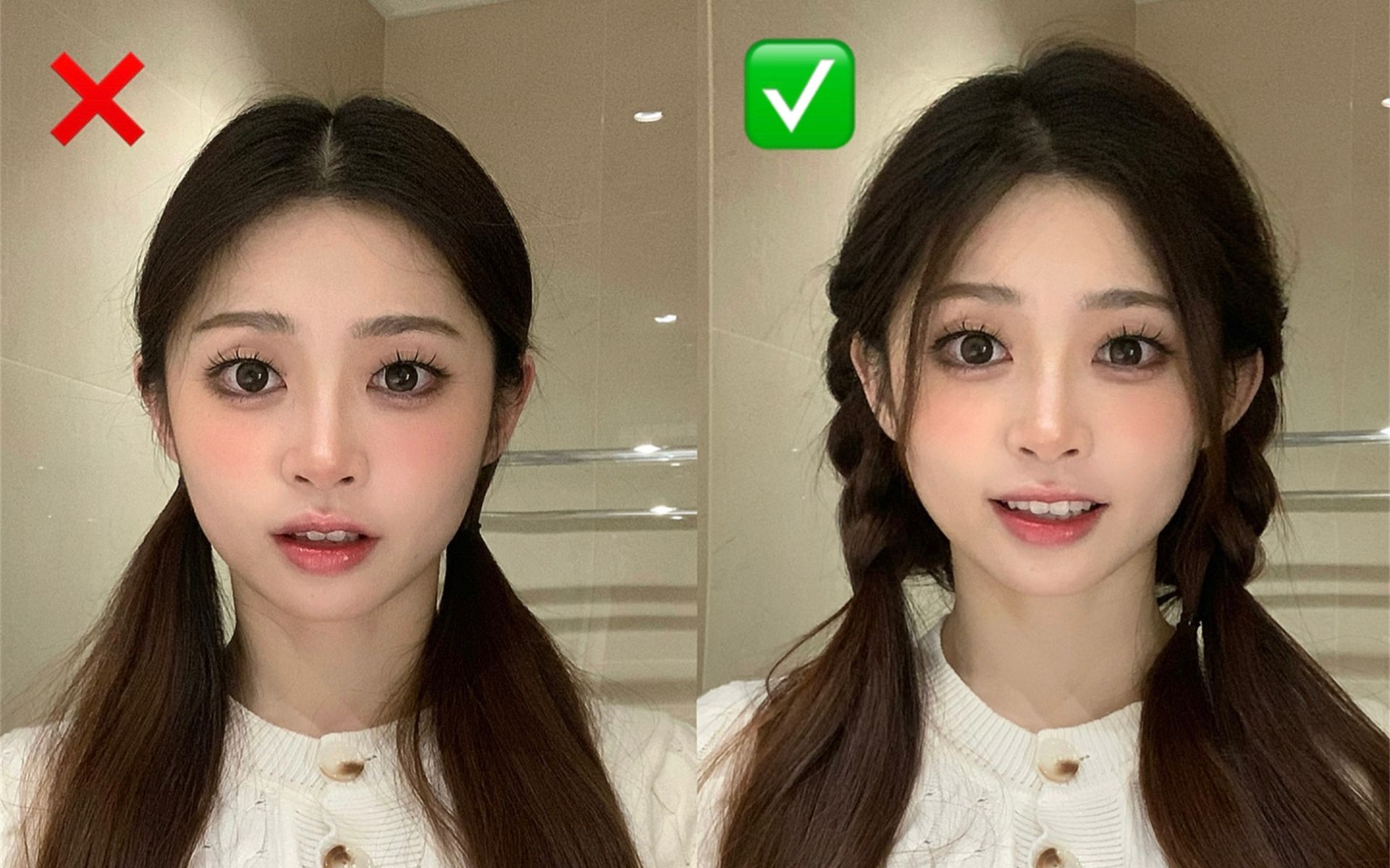 1min出游必备！超甜双马尾编发🎀蓬松头包脸～