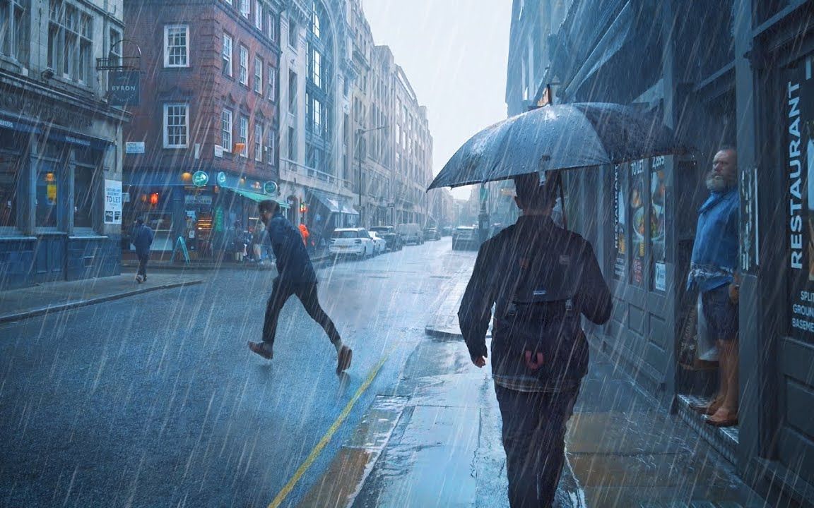 【4K UHD】倾盆大雨，大雨伦敦步行