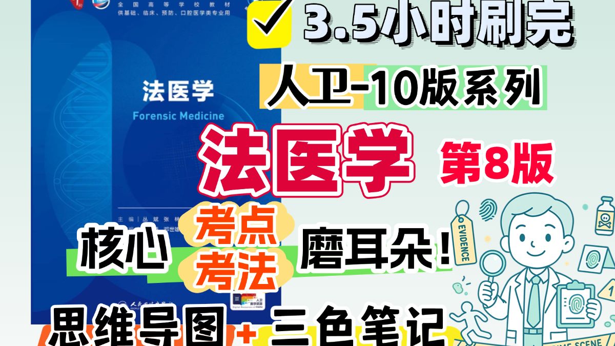 3.5小时刷完人卫第10版系列《法医学》第八版核心考点+考法 磨耳朵带背 三色笔记 思维导图 临床医学 人卫第八版 法医