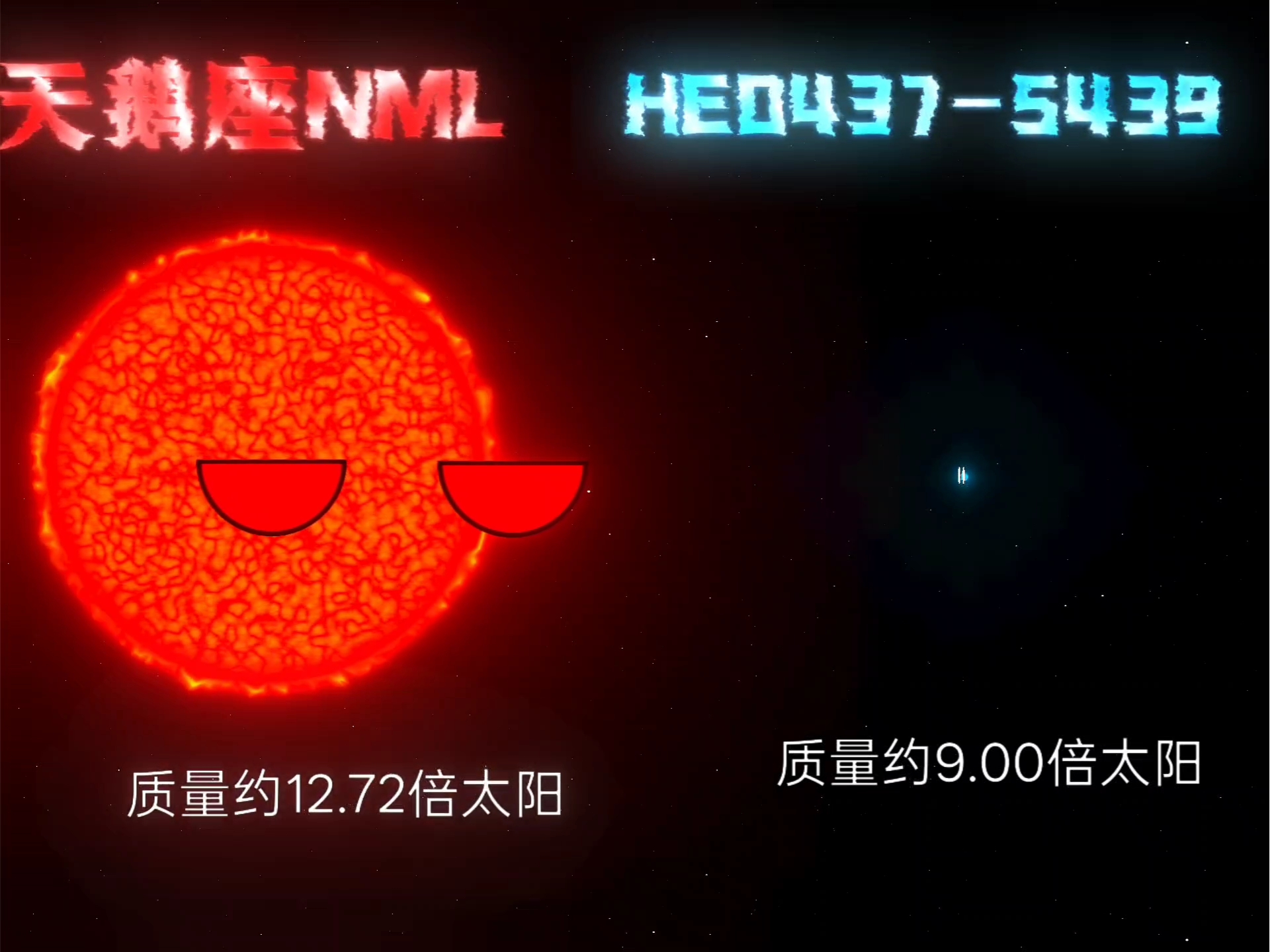 黄/橙/红/色恒星vs蓝色恒星(质量对比)